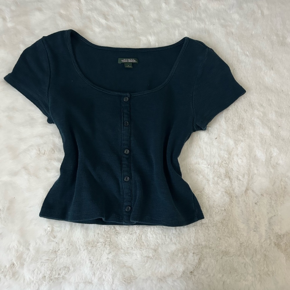 Women's Navy Button-Up Top